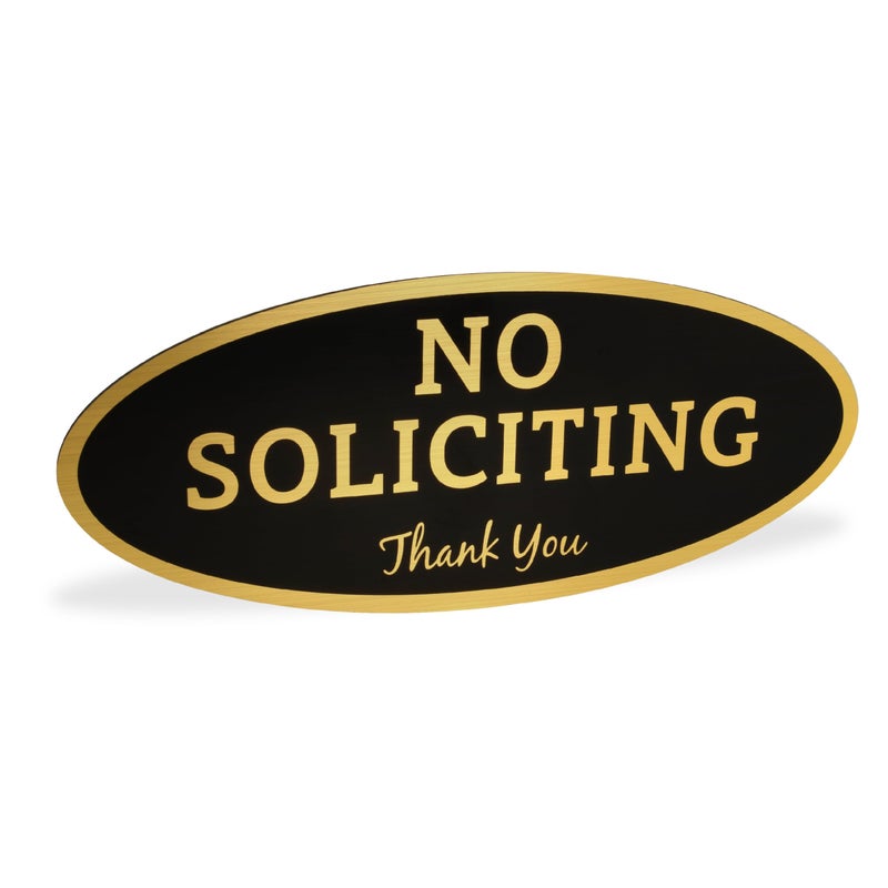 ExcelMark No Soliciting Sign for House or Business â€“ Durable Indoor/Outdoor Sign â€“ Easily Attach to Front Door - UV and Weather Resistant (Medium - 2.8"x 7", Black with Gold Letters) - Image 1